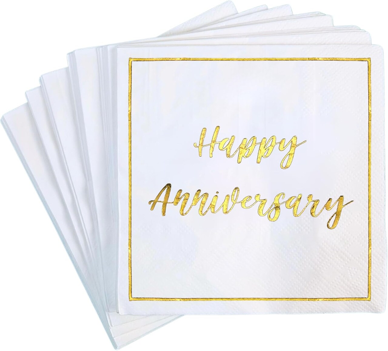 50 Pack Gold Foil Happy Anniversary Cocktail Napkins (Metallic Gold) 5" x 5"